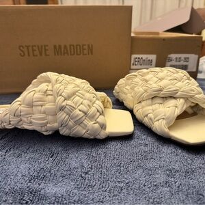 Steve Madden Woven Cream Slide Sandals